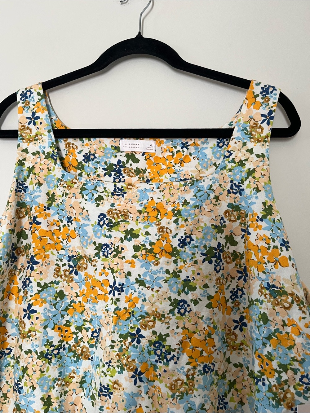 NWT Lauren Conrad Orange Blue Floral Linen Blend Mini Dress XL Cottagecore - Picture 3 of 8